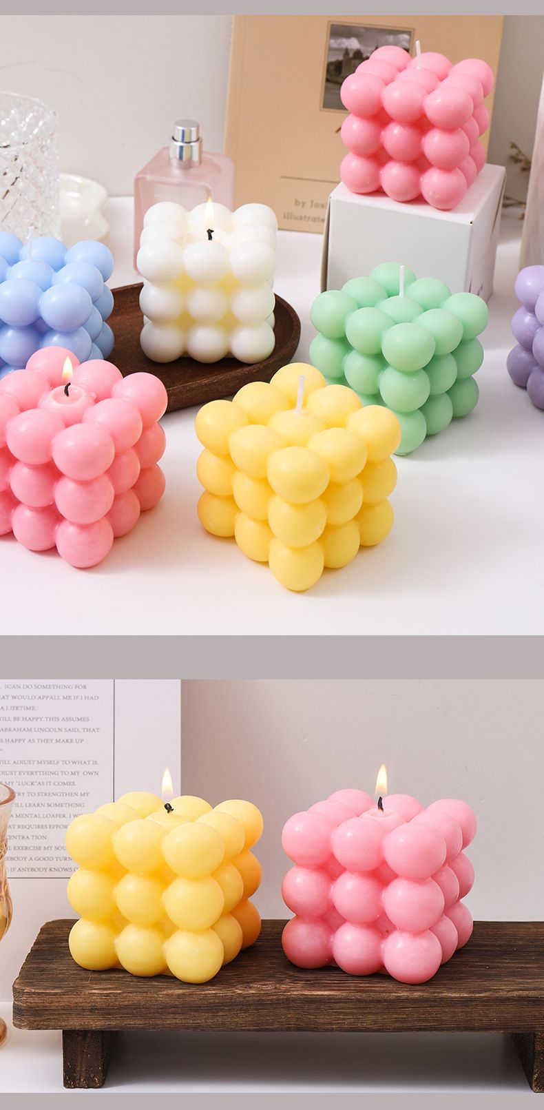 3Pcs green Rubik's Cube Scented Candle Home Decor Ornaments