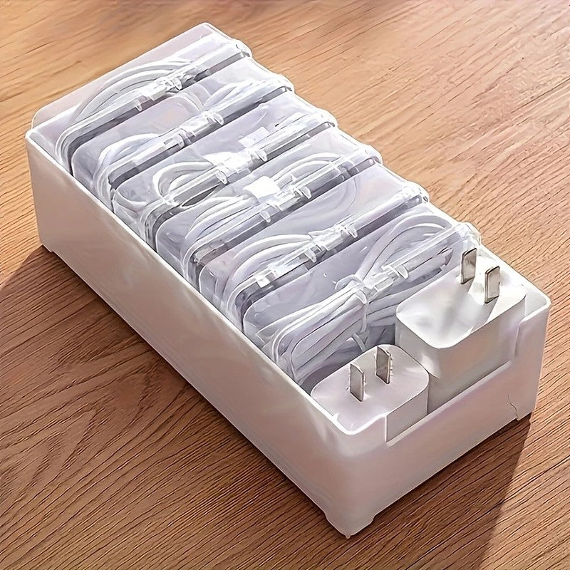 Transparent cable organizer, 7 small + 1 large combo design. Lightweight and durable, stores data cables and chargers, keeps desktop tidy. Ideal storage solution for both home and office.