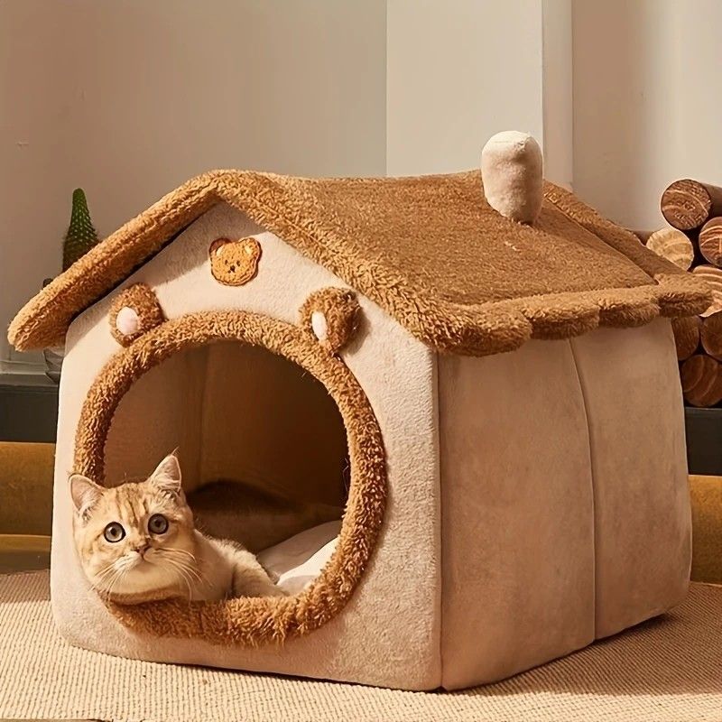 1 Pet Bed House for Cats, Detachable and Washable Cat House, Soft and Warm Winter Cat Bed, Small Dog Cave Nest( NO: S)