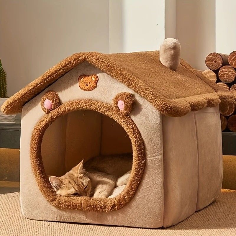 1 Pet Bed House for Cats, Detachable and Washable Cat House, Soft and Warm Winter Cat Bed, Small Dog Cave Nest( NO: S)