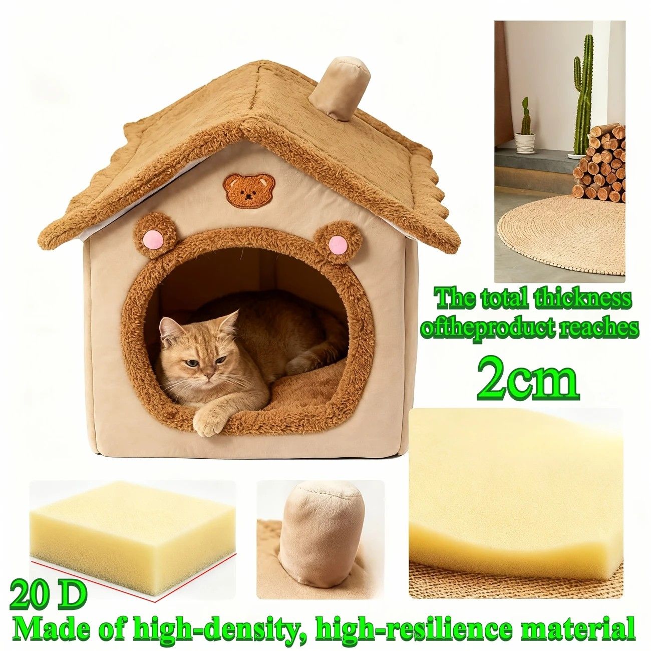 1 Pet Bed House for Cats, Detachable and Washable Cat House, Soft and Warm Winter Cat Bed, Small Dog Cave Nest( NO: S)
