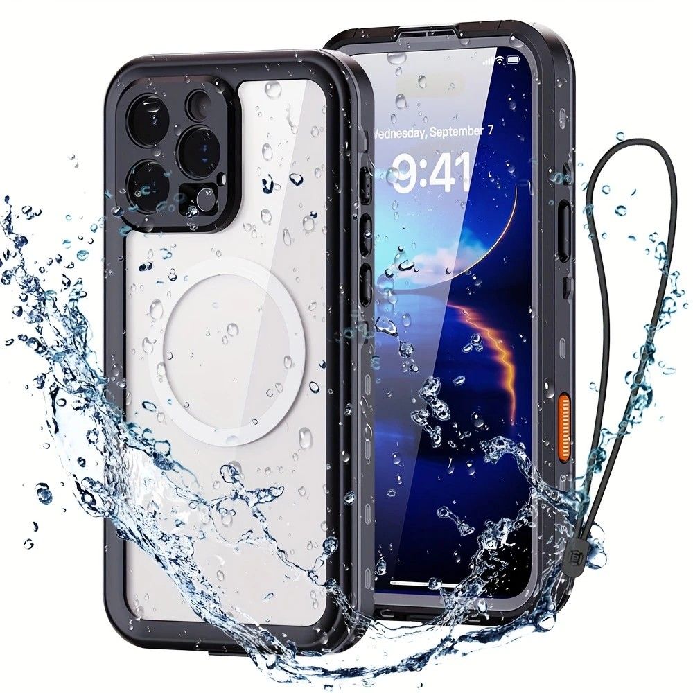 iPhone 16 Plus Waterproof Phone Case IP68 Drop Protection Snow Dust Resistant with Lanyard for Swimming Skiing Off Road Adventures(black)
