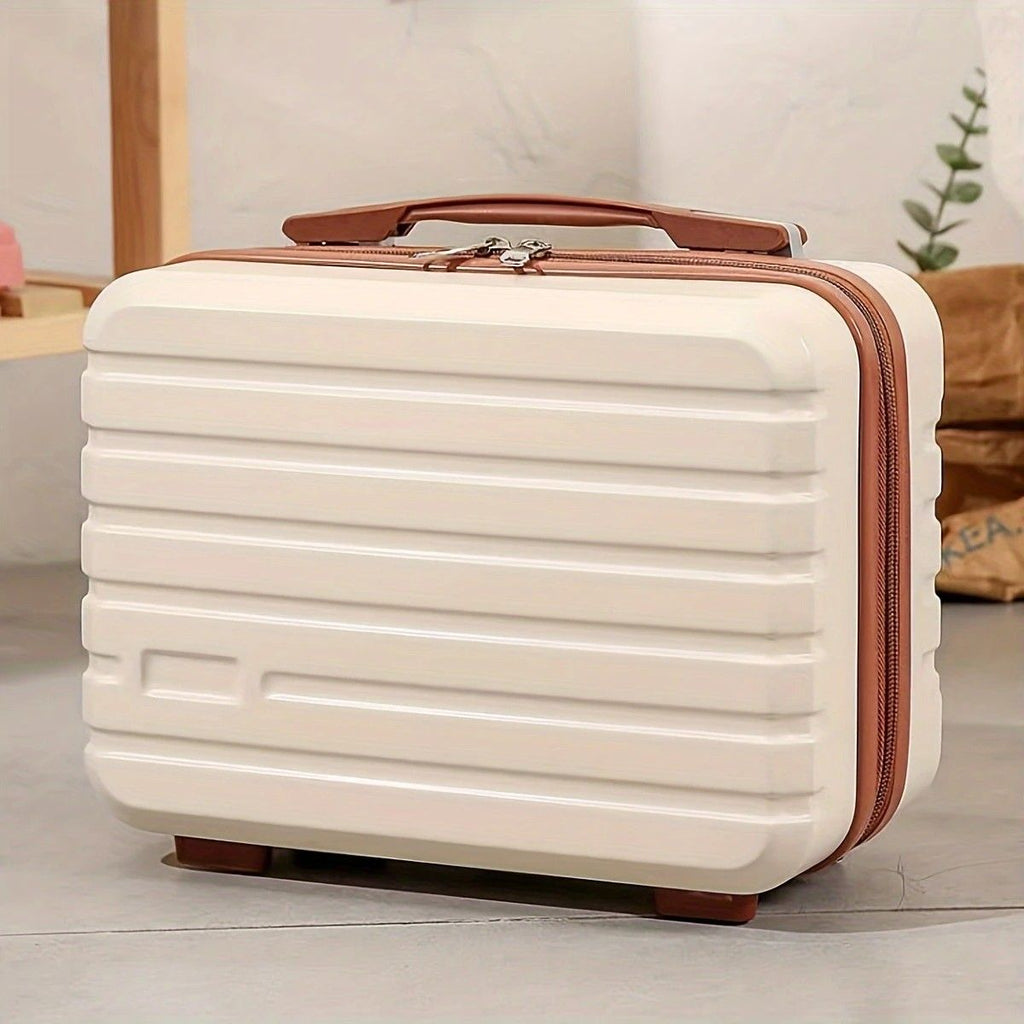 14 Inch Mini Makeup Case, Lightweight Cosmetic Travel Bag with Shoulder Strap & Zipper Closure(WHITE)