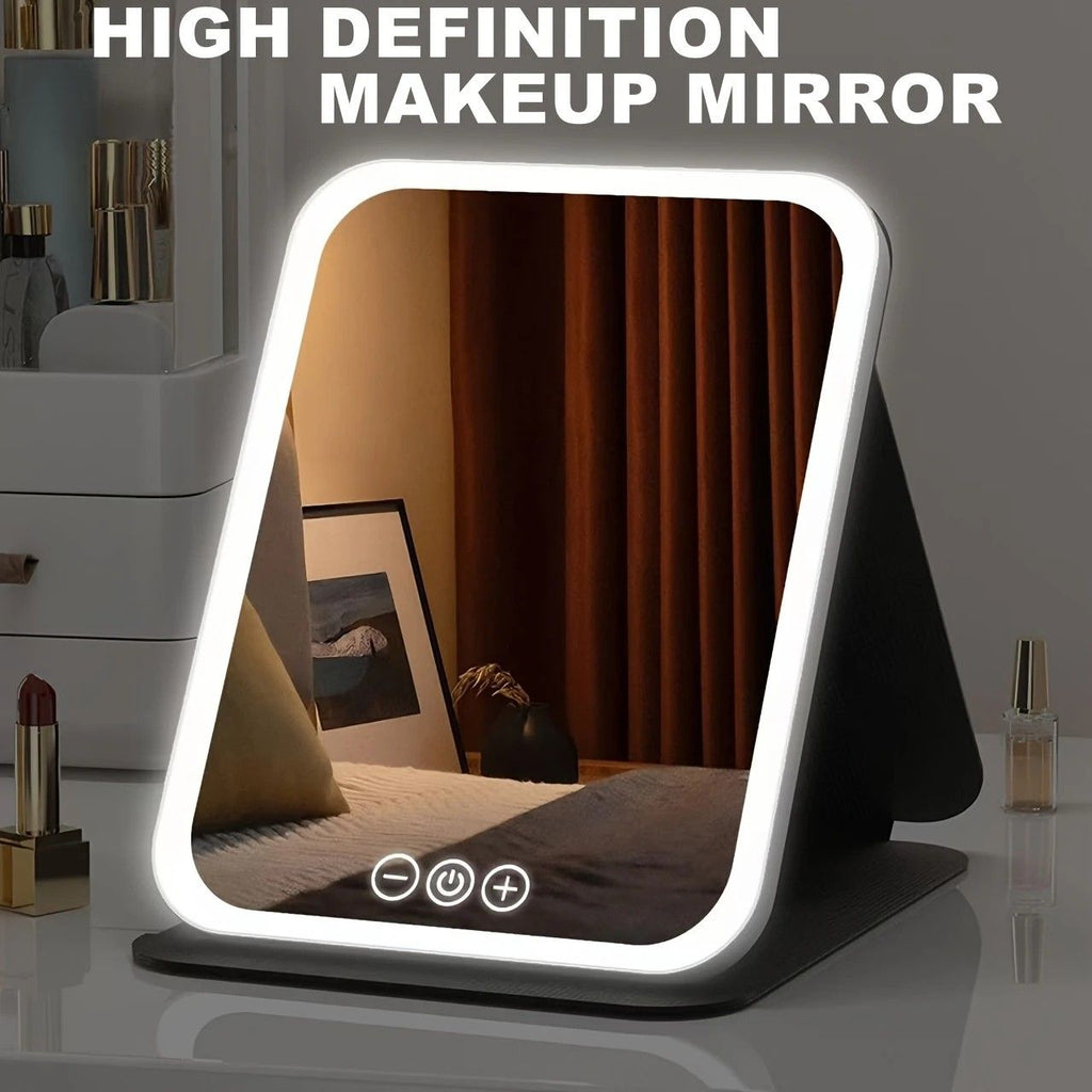 LED Makeup Mirror with Lights, 3 Color Modes Touch Control, Rechargeable Travel Vanity Mirror(pink)