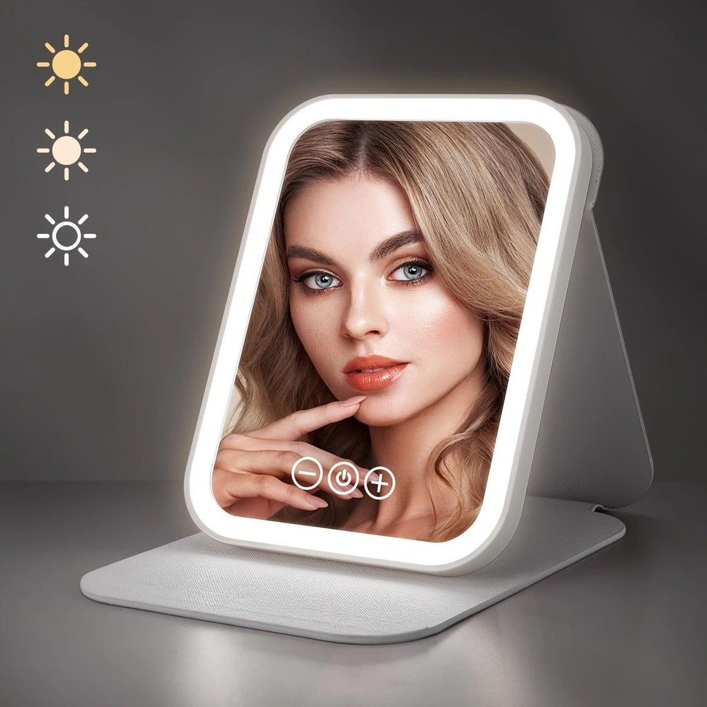 LED Makeup Mirror with Lights, 3 Color Modes Touch Control, Rechargeable Travel Vanity Mirror(pink)