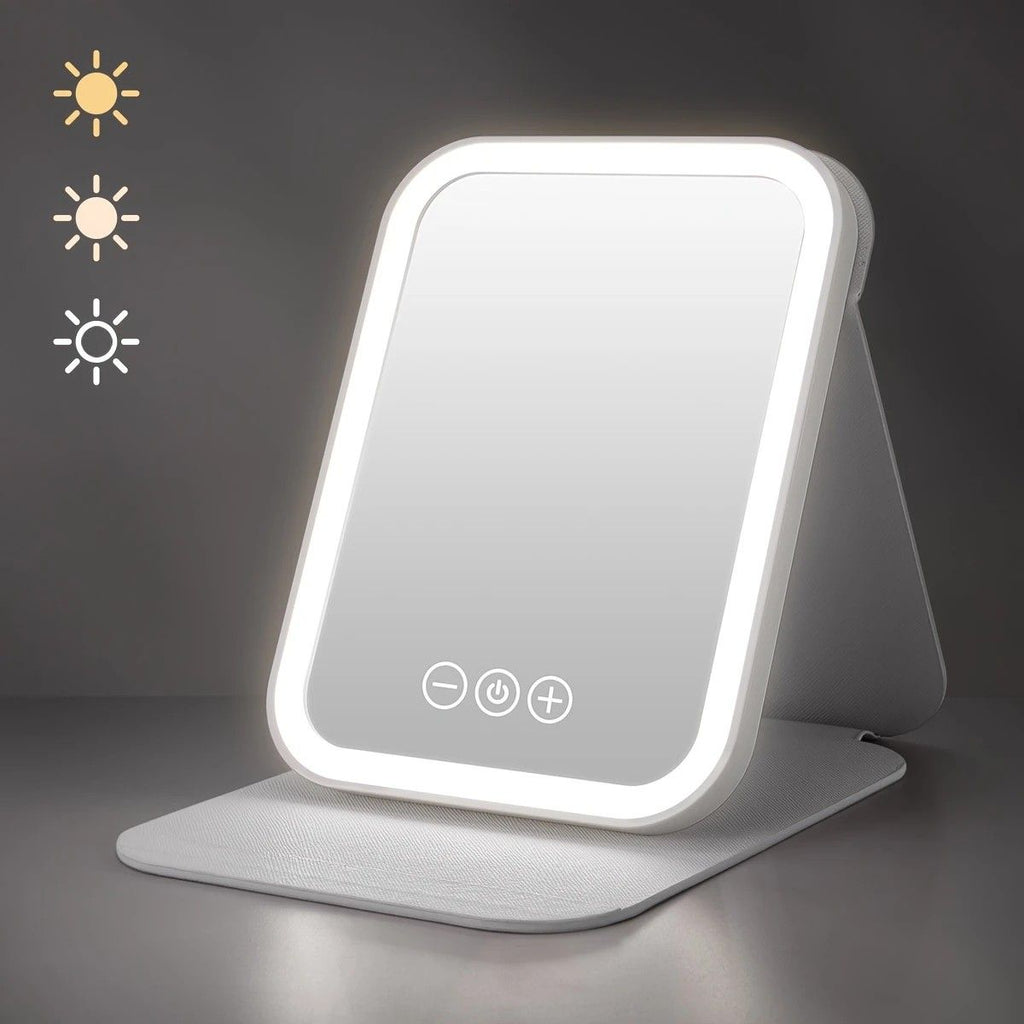 LED Makeup Mirror with Lights, 3 Color Modes Touch Control, Rechargeable Travel Vanity Mirror(pink)