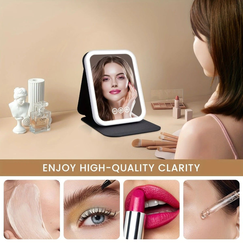 LED Makeup Mirror with Lights, 3 Color Modes Touch Control, Rechargeable Travel Vanity Mirror(BLACK)