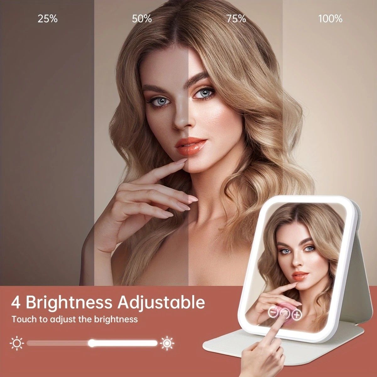 LED Makeup Mirror with Lights, 3 Color Modes Touch Control, Rechargeable Travel Vanity Mirror(BLACK)