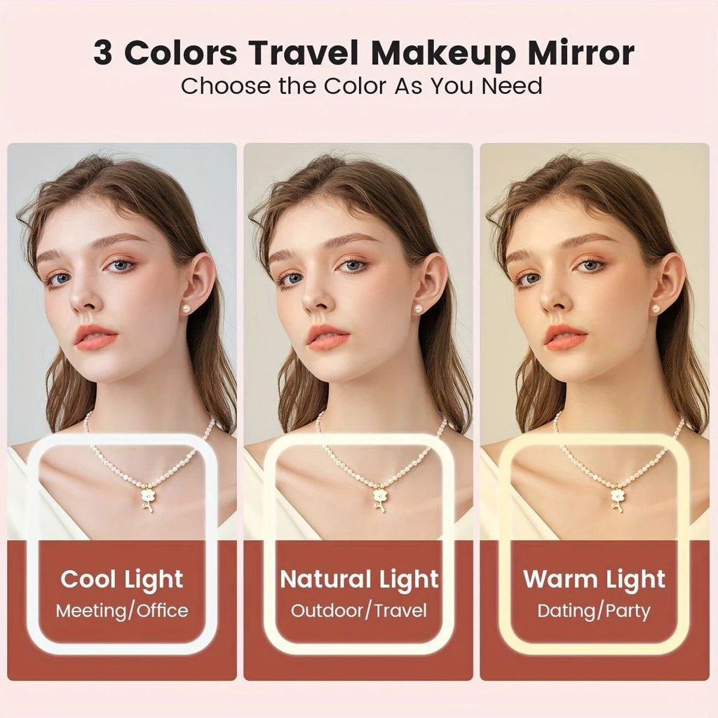 LED Makeup Mirror with Lights, 3 Color Modes Touch Control, Rechargeable Travel Vanity Mirror(BLACK)