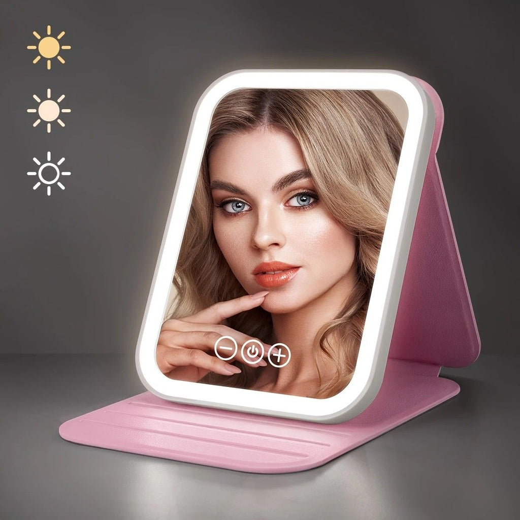 LED Makeup Mirror with Lights, 3 Color Modes Touch Control, Rechargeable Travel Vanity Mirror(BLACK)