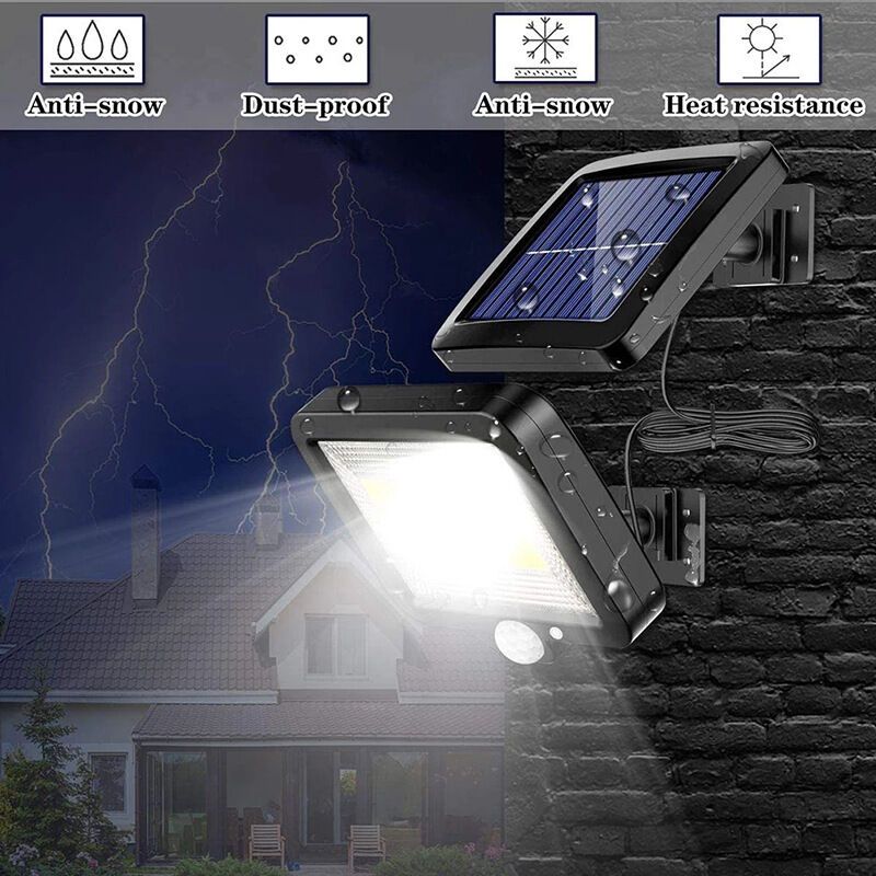 2 Pack 56 LED Outdoor Solar Lights with Motion Sensor IP65 Waterproof and 5M Cable, 120 Degree Angle