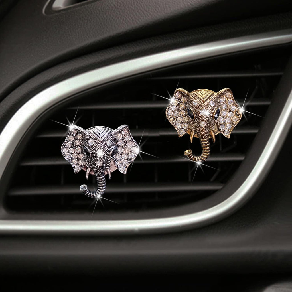 Bling Rhinestone Elephants Head Car Air Vent Clip Dashboard Outlet Clip Air Freshener Vent Clips Decorative Cute Car Decor