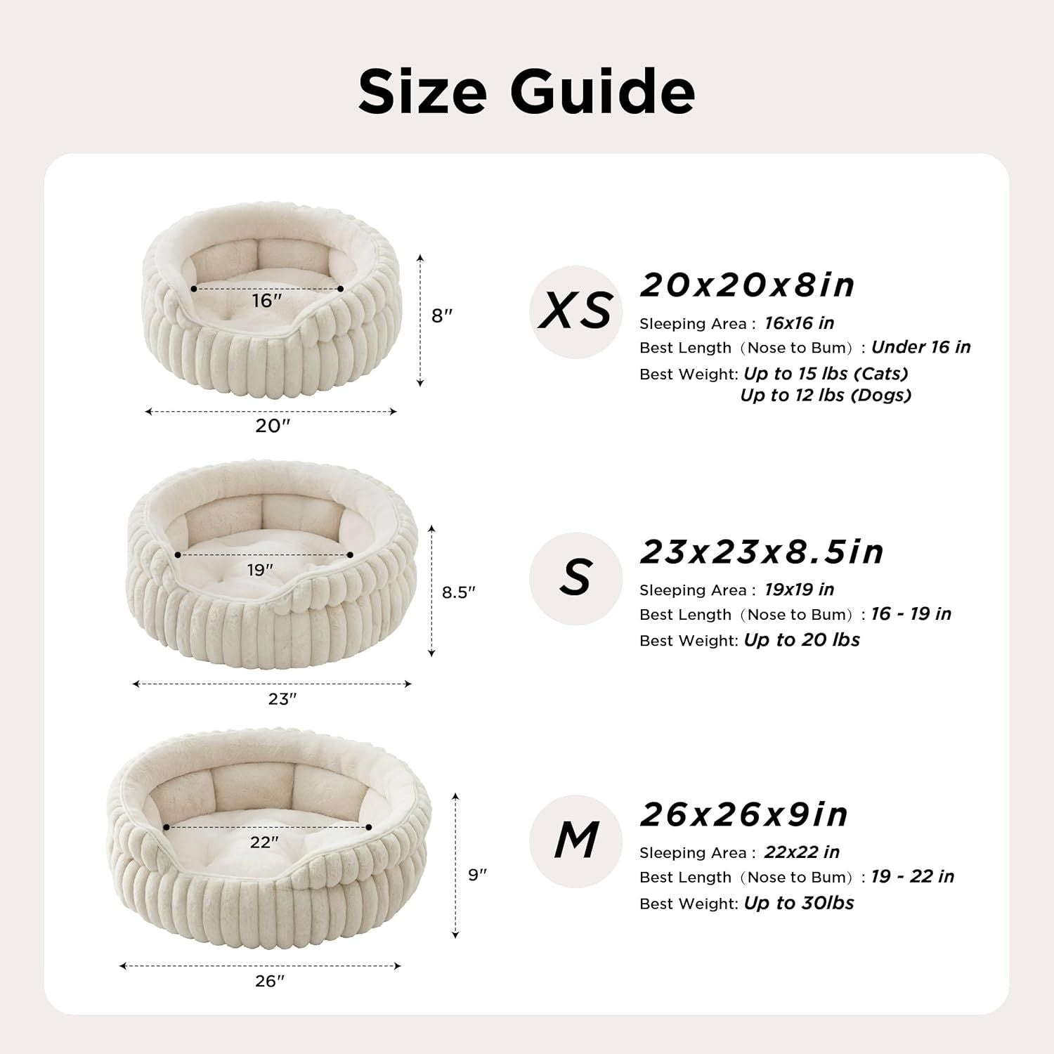 Cat Bed, Washable Round Cute Pet Beds for Indoor Cats, Super Soft Corduroy Kitten Bed with Anti-Slip Bottom, 20''x20''x8'', Sandy Beige