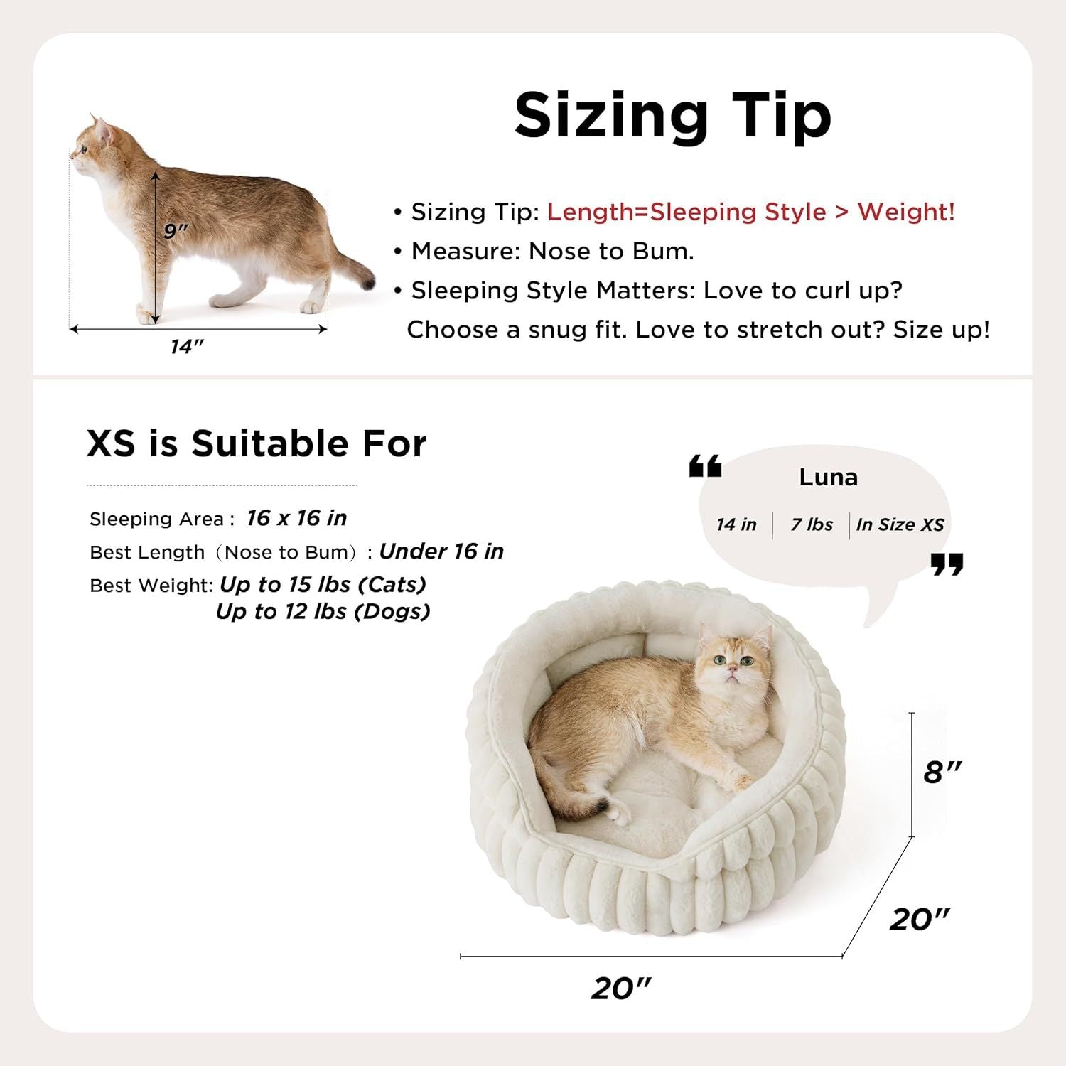 Cat Bed, Washable Round Cute Pet Beds for Indoor Cats, Super Soft Corduroy Kitten Bed with Anti-Slip Bottom, 20''x20''x8'', Sandy Beige