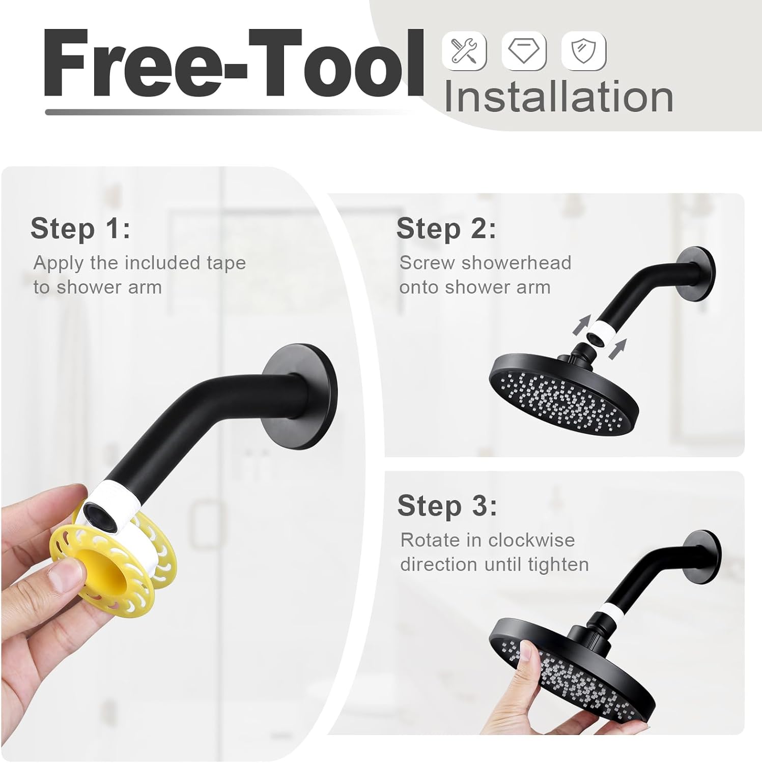 Shower Head High Pressure Rain, Luxury Bathroom Showerhead with Adjustable Angles, Anti-Clogging Silicone Nozzles - 6 Inch Round, Matte Black
