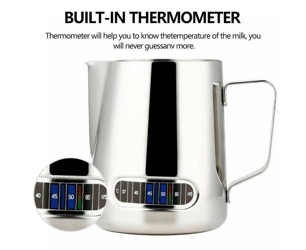 600ml Milk Frothing Thermometer Espresso Coffee Pitcher Stainless Steel Jug