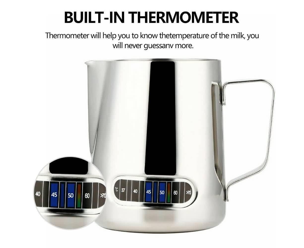 600ml Milk Frothing Thermometer Espresso Coffee Pitcher Stainless Steel Jug