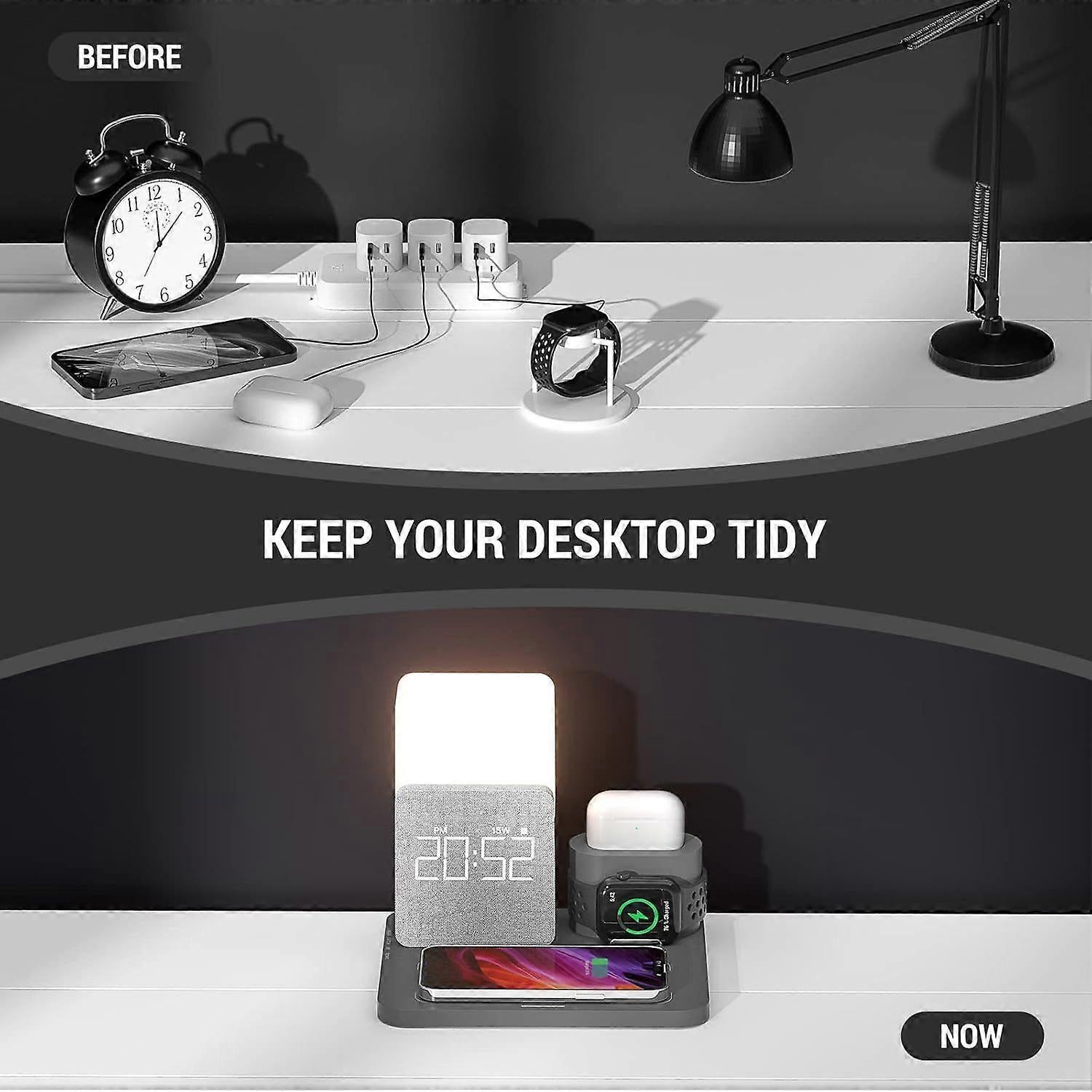 3-in-1 Wireless Charging Station with Alarm Clock