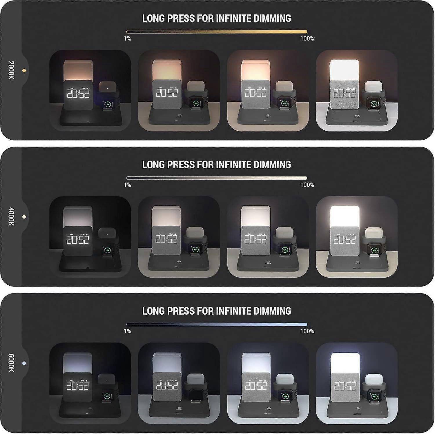 3-in-1 Wireless Charging Station with Alarm Clock