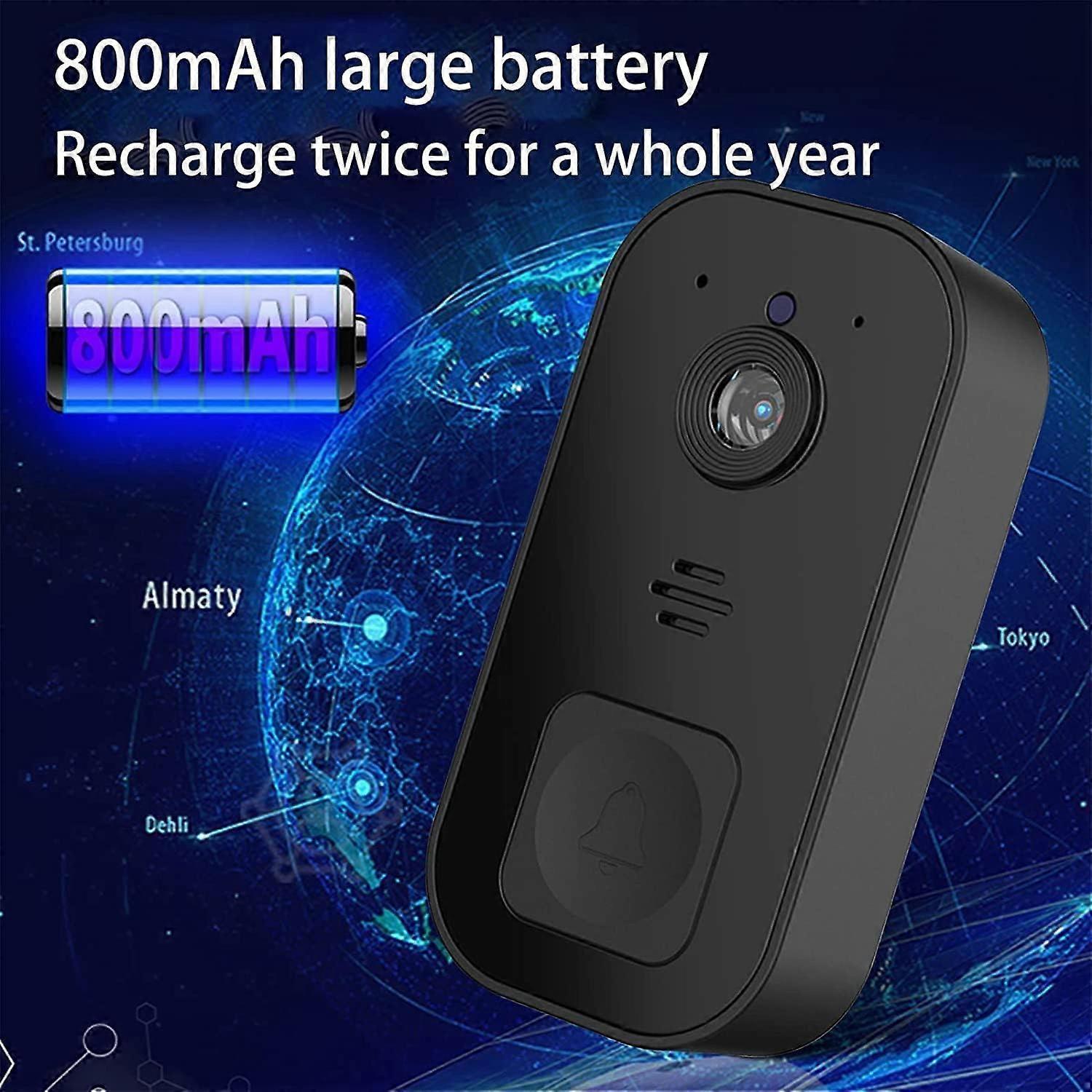 Wireless Video Doorbell Camera, 2.4GHz WiFi, Black