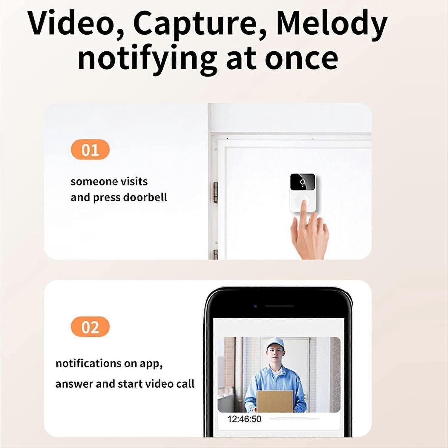 WiFi Smart Video Doorbell, Wireless Phone Intercom Security Camera