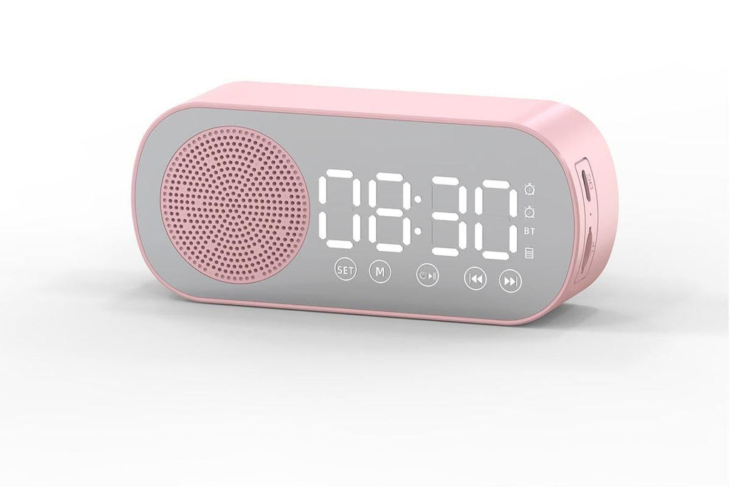 FM Speaker LED Display Portable Alarm Clock Home Decor Bluetooth Digital Radio - Pink