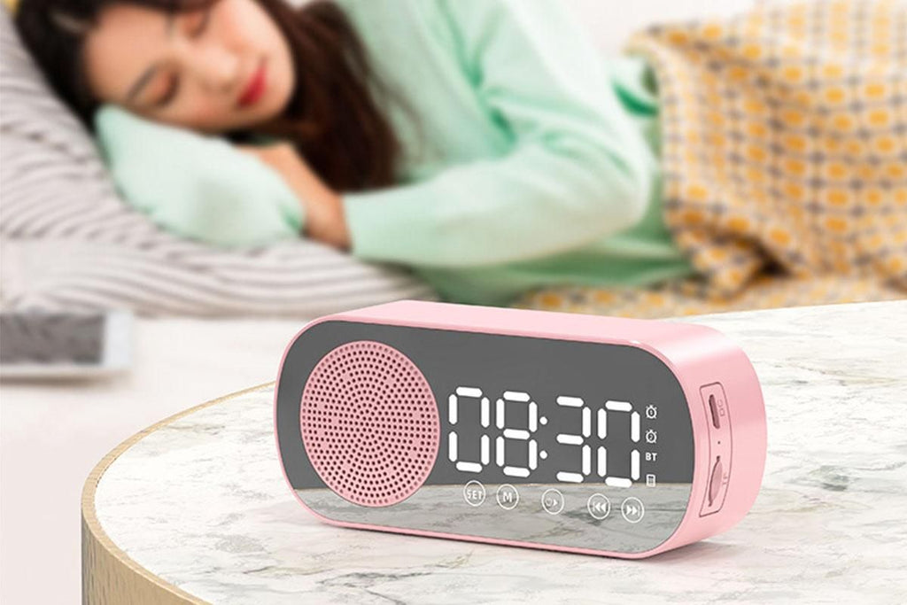 FM Speaker LED Display Portable Alarm Clock Home Decor Bluetooth Digital Radio - Pink