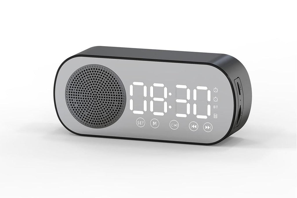 FM Speaker LED Display Portable Alarm Clock Home Decor Bluetooth Digital Radio - Black