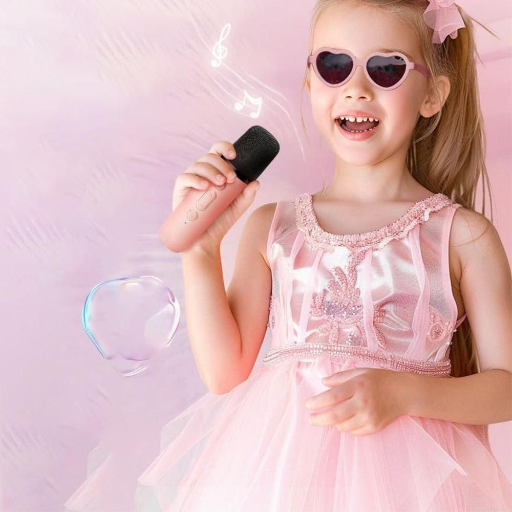 Mini Karaoke Machine with 2 Wireless Microphones Portable Bluetooth Speaker Singing Machine Pink