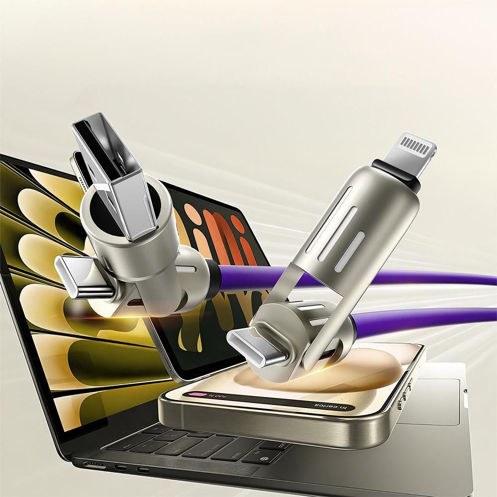 240W 4 in 1 Charging Cable For Apple Android Lightning Cable USB Type-C Purple