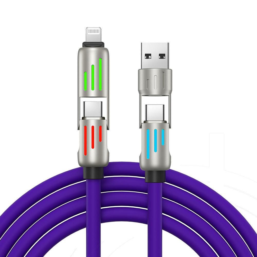240W 4 in 1 Charging Cable For Apple Android Lightning Cable USB Type-C Purple