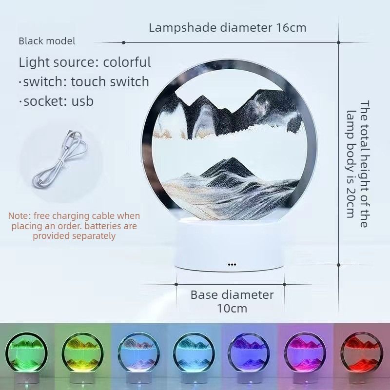 Creative 3D Sand Art Night Light, Multi-Color Touch-Sensitive Dimmable Desktop Ornament, Dual Power Supply (USB/Battery), Multiple Colors Available, Home Decor & Birthday Gift - Black