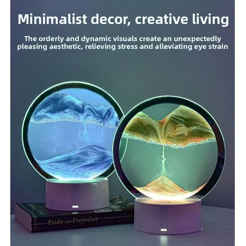 Creative 3D Sand Art Night Light, Multi-Color Touch-Sensitive Dimmable Desktop Ornament, Dual Power Supply (USB/Battery), Multiple Colors Available, Home Decor & Birthday Gift - Black