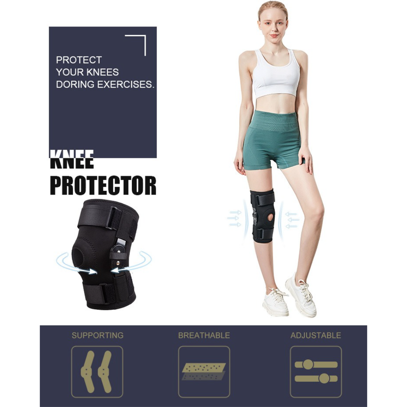 Hinged Metal Knee Brace with Removable Side Stabilizers, ACL Injury, Sports Workout & Joint Pain Relief-M