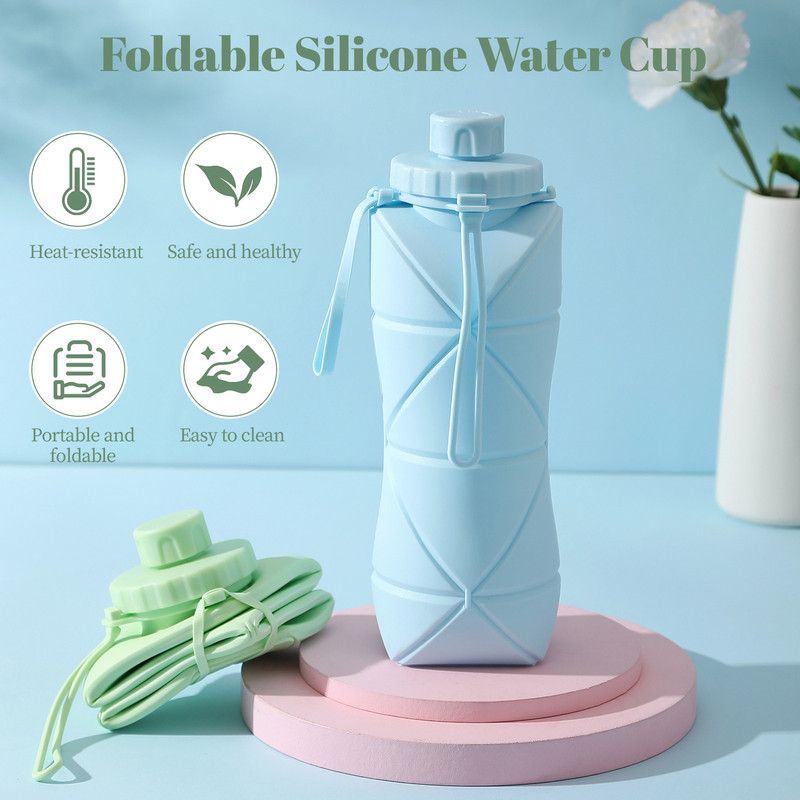 800ml Large-Capacity Food-Grade Silicone Folding Water Cup, Portable Outdoor High-Temperature Resistant Water Bottle, Travel and Camping Compressible Water Bottle, Travel Water Cup - Gray