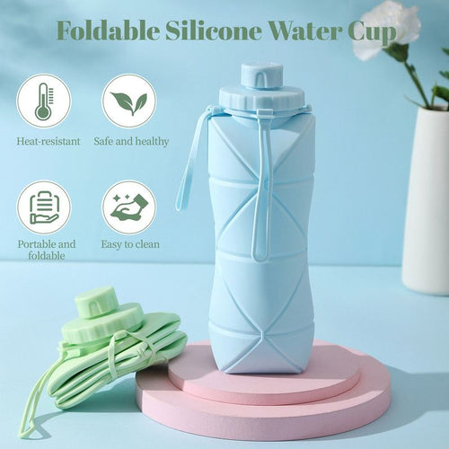 800ml Large-Capacity Food-Grade Silicone Folding Water Cup, Portable Outdoor High-Temperature Resistant Water Bottle, Travel and Camping Compressible Water Bottle, Travel Water Cup - Gray