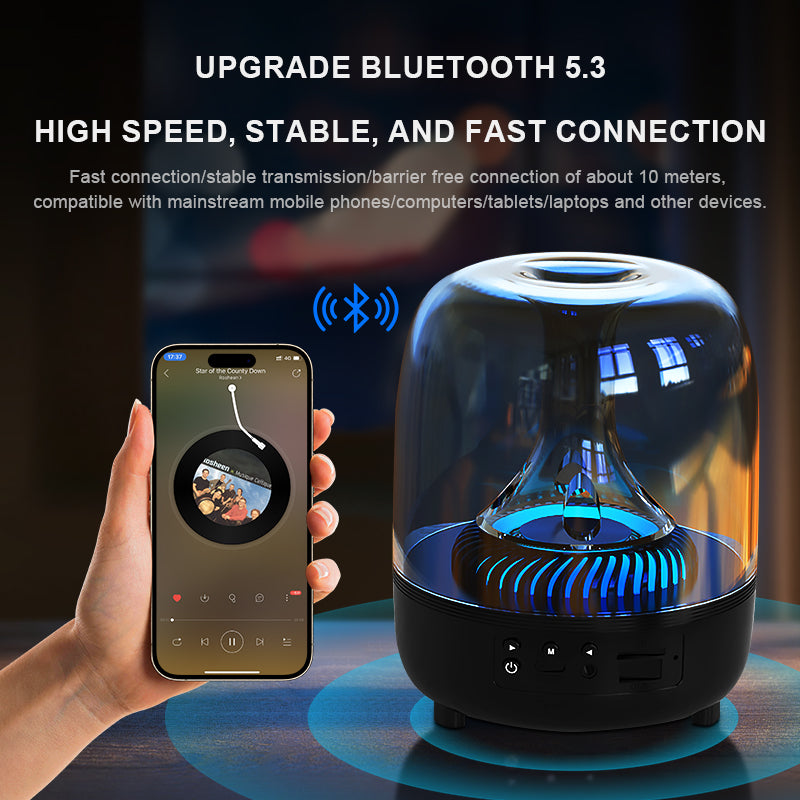 Portable Wireless Speaker with 12D Surround Bass, RGB Water Ripple Ambient Light, wireless 5.3, Hands-Free Calling, Wireless Speaker for Home, Outdoor, Party, Compatible with iPhone, Android, Laptop, Red