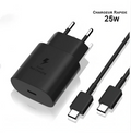 25W USB-C Fast Charger - Black, 1m Cable, Compatible with Samsung