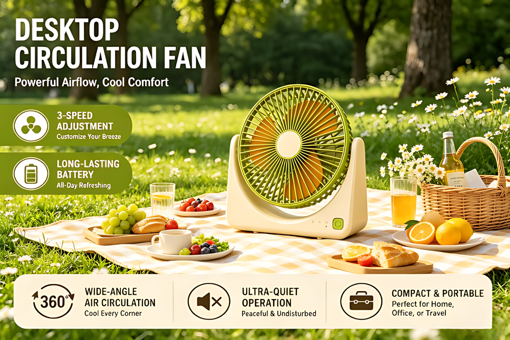 【Portable USB Mini Desk Fan, 3 Speed Adjustable, Ultra Quiet 36dB(A), 500mAh Rechargeable Battery, 1-3H Long Endurance, Lightweight 0.34kg Personal Cooling Fan for Home Office Travel Camping】