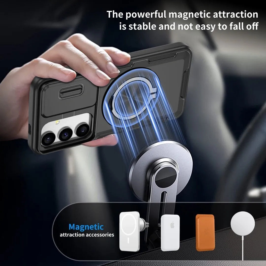 2-in-1 Magnetic Sliding Lens Case, Black for Samsung S24
