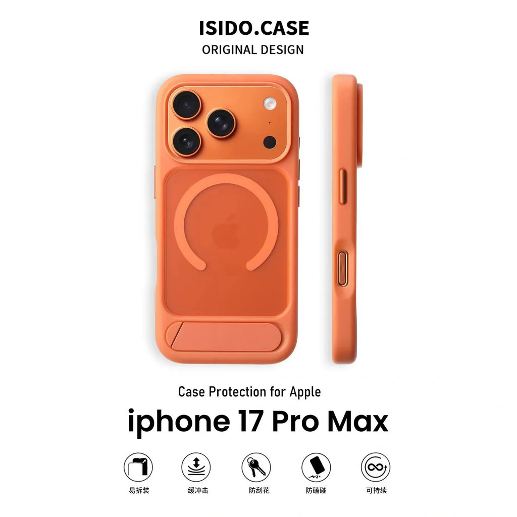 MagSafe Case for iPhone 17 Pro Max - Orange Matte Shockproof Cover with Hidden Kickstand