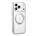 Clear MagSafe iPhone 17 Pro Max Case with 360° Rotating Ring Stand - Silver Edition