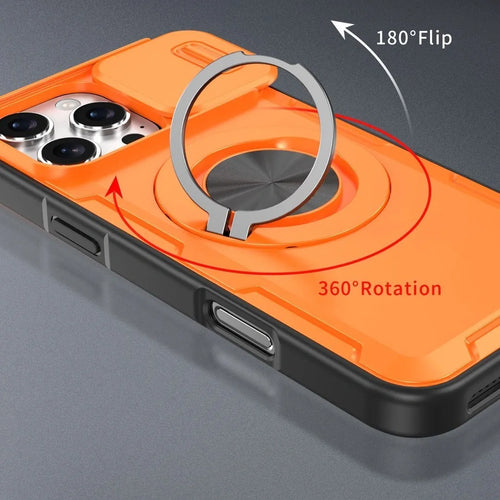 2-in-1 Magnetic Sliding Lens Case, Orange for iPhone 16 Pro Max