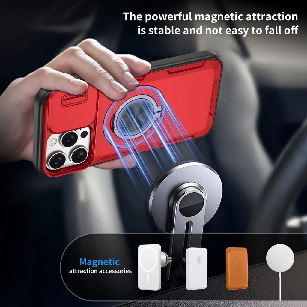 2-in-1 Magnetic Sliding Lens Case, Red for iPhone 16 Pro