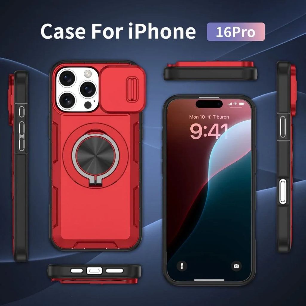 2-in-1 Magnetic Sliding Lens Case, Red for iPhone 16 Pro
