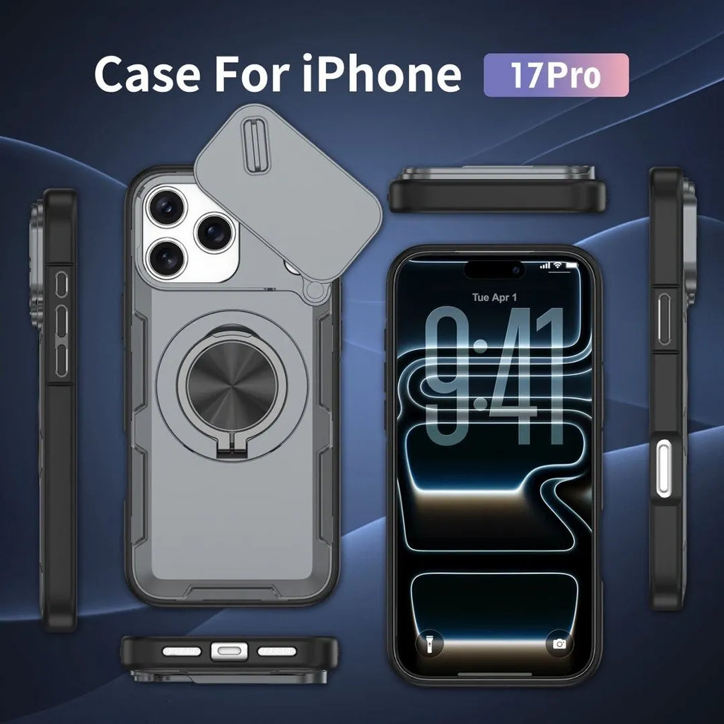 2-in-1 Magnetic Sliding Lens Case, Grey for iPhone 17 Pro