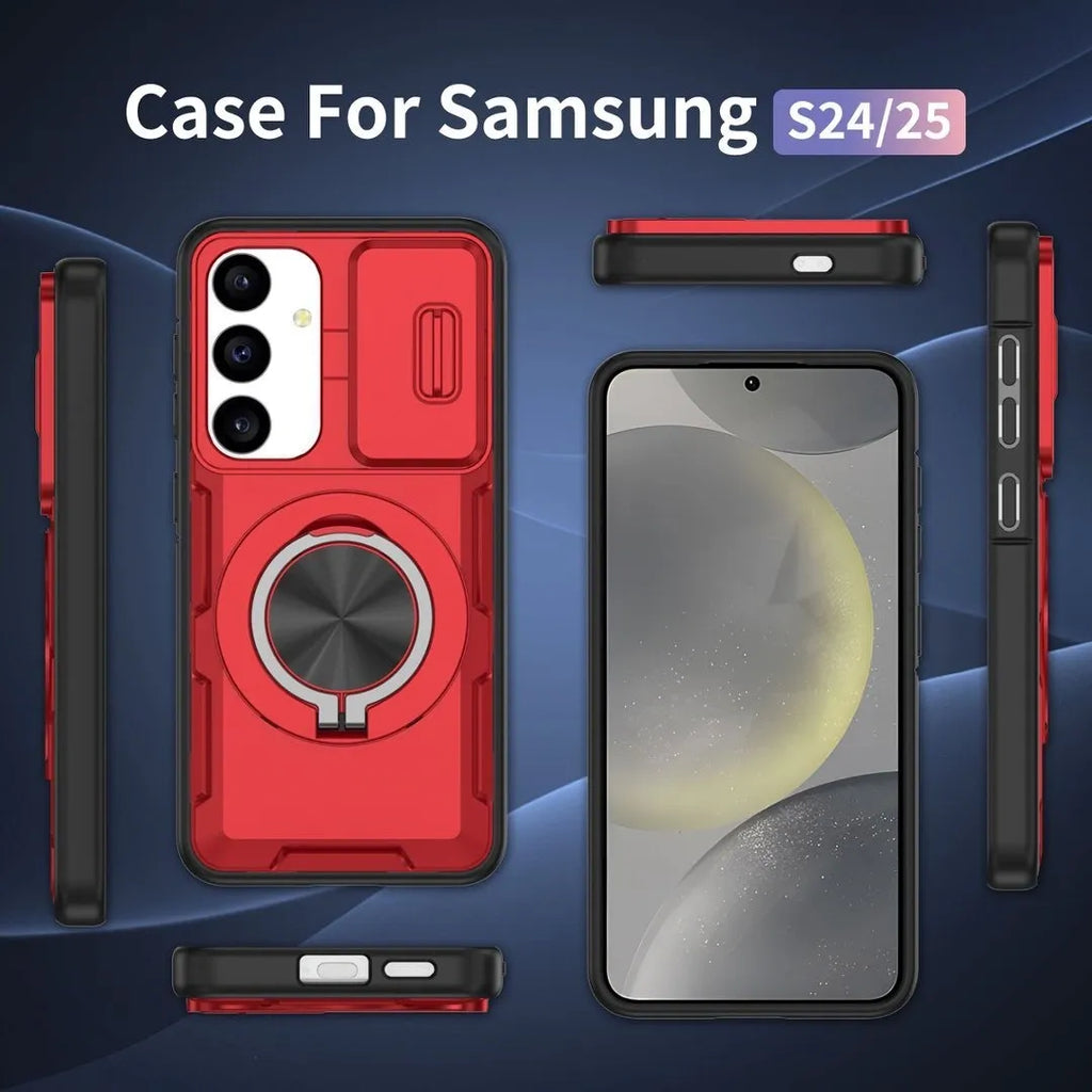 2-in-1 Magnetic Sliding Lens Case, Red for Samsung S25