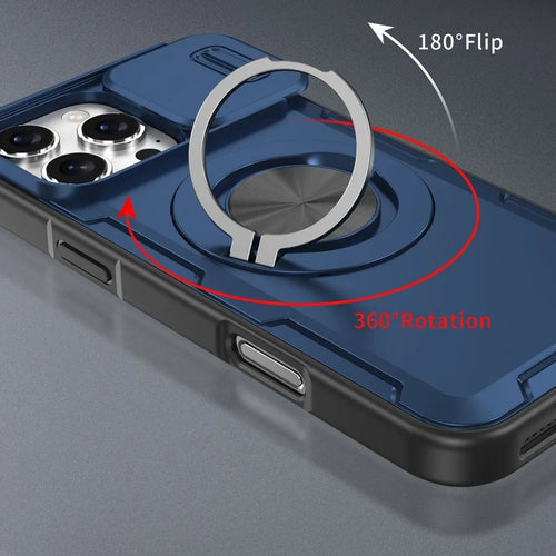 2-in-1 Magnetic Sliding Lens Case, Blue for iPhone 16 Pro Max