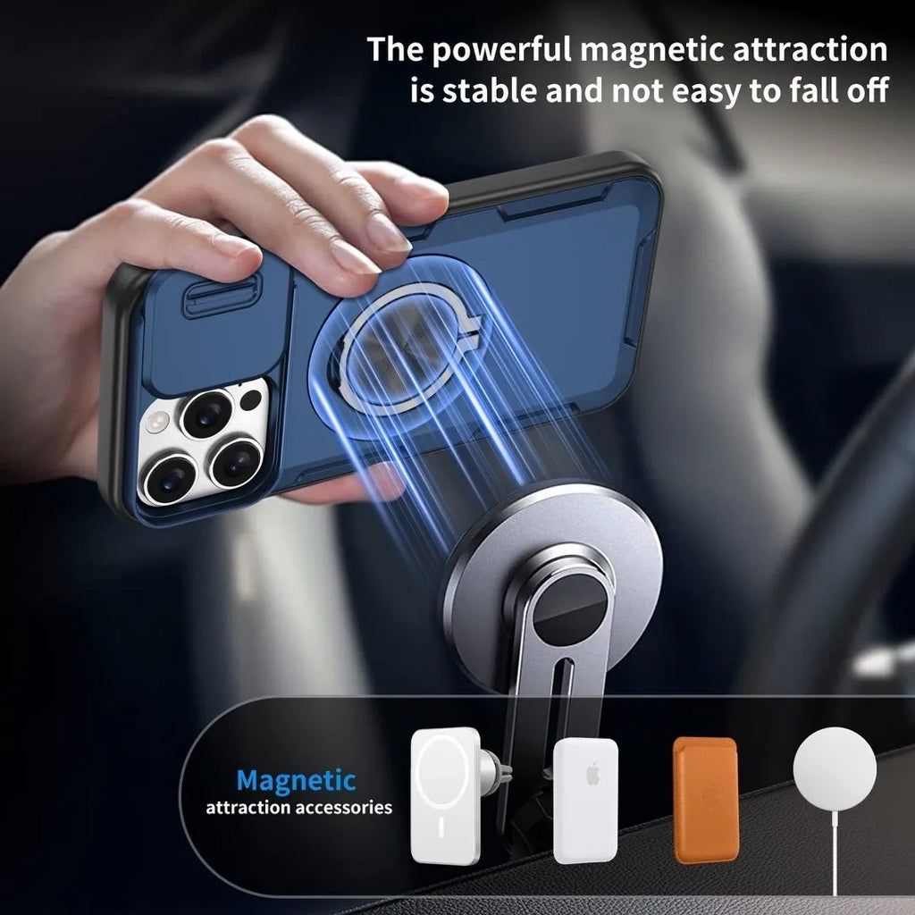 2-in-1 Magnetic Sliding Lens Case, Blue for iPhone 16 Pro Max