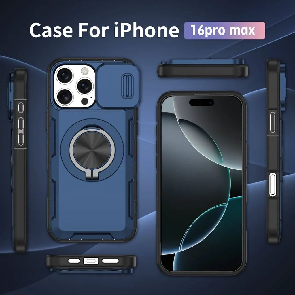 2-in-1 Magnetic Sliding Lens Case, Blue for iPhone 16 Pro Max